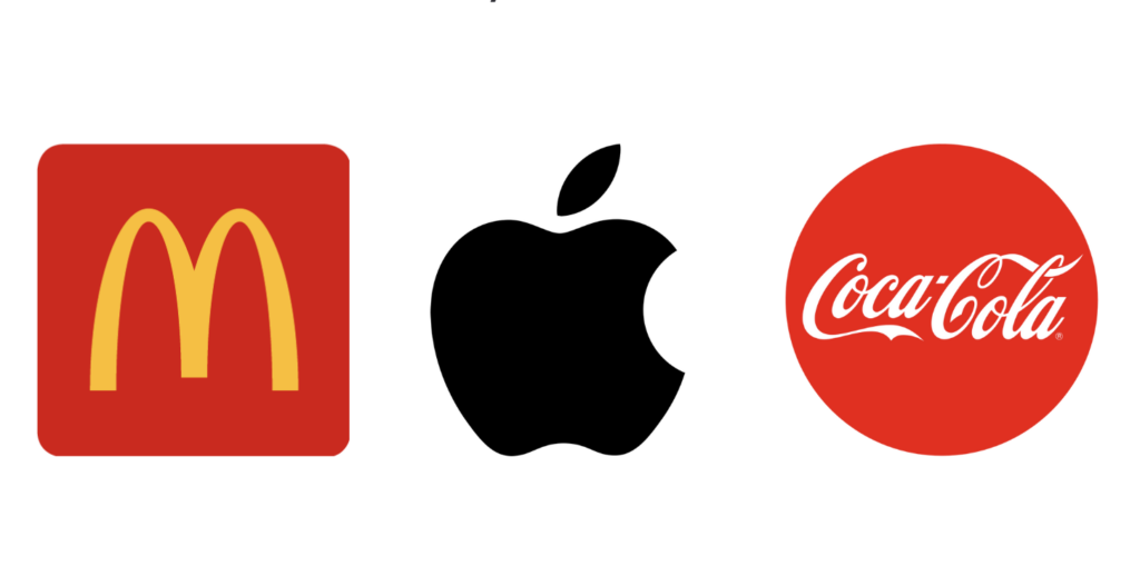 logo icons of mcdonalds, apple, and coca cola